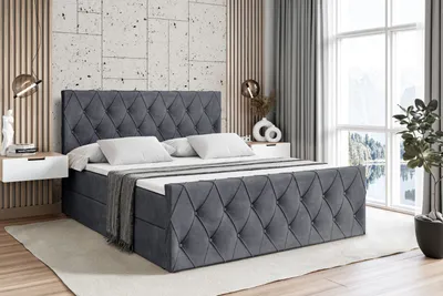 Produktbild von ALTDECOR Boxspringbett mit Matratze und Lattenrost  - AMAY  - 180x200 cm  - Dunkelgrau Samt - Boxbett, Fußteil, Topper, Polsterbett mit Bettkasten, Bett mit Stauraum H3 -Matratze, Doppelbett, Springboxbett