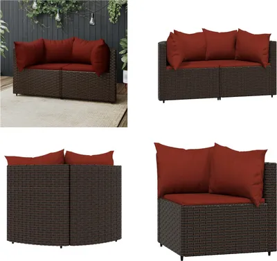 Image de vidaXL Canapés d'angle de jardin avec coussins 2 pcs. Poly Rattan marron - Canapé d'angle - Canapés d'angle - Canapé - Canapé d'extérieur