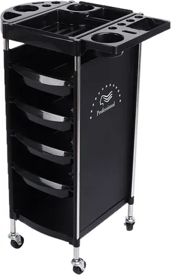 Productafbeelding van Knippertrolley met 6 lagen, trolley voor schoonheidssalons, cosmetische trolley, werk-trolley, accessoires voor kappers, spa, cosmetica studio, controle-trolley, zwart