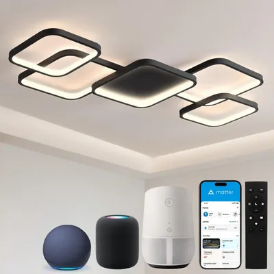 Produktbild von KAUFHOF deckenleuchten led, Deckenlamp Wohnzimmerlampe with Matter, 56W Dimmbar Deckenleuchten wohnzimmer, deckenleuchten schwarz