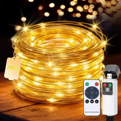 Produktbild von 2 Stück Lichterkette Batterie, 15M 150 LED USB Aufladbare Lichterkette