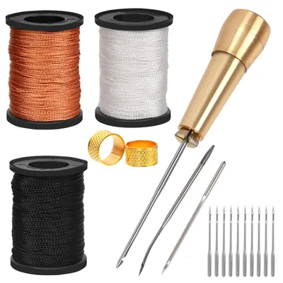 Nähahle-Set, 19-teilig, Leder-Nähwerkzeug, Nylonfaden, Fingerhüte