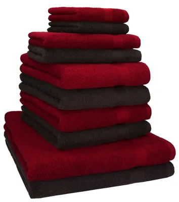 Produktbild von Betz 10-tlg. Handtuch-Set PREMIUM CLASSIC 2 Duschtücher 4 Handtücher 2 Gästetücher 2 Seiftücher  Farbe: dunkelrot & dunkelbraun