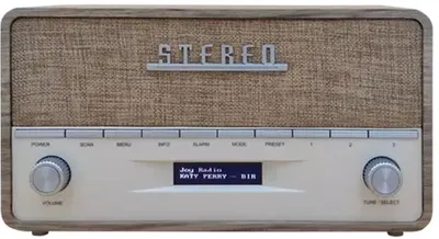 Produktbild von Denver DAB-36LW Retro DAB+ Digitalradio mit Bluetooth, AUX-Eingang, Uhr- und Weckfunktion, Holzgehäuse
