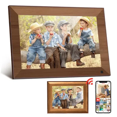 Obrázok produktu pre Digitálny fotorámik Fine Life Pro 10,1" a drevený fotorámik 6", digitálny fotorámik 1280 x 800 pixelov, 32 GB, dotykový displej WLAN, prírodný