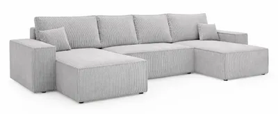 Produktbild von ANMIL Ecksofa U-Form LAGOS 370 × 94 x 181 cm – Cordsofa mit Schlaffunktion & Bettkasten in Hellgrau