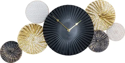 Produktbild von Wanduhr 64x31cm Metall Schwarz Gold Wandbild Wanddeko Uhr Metallbild Wandkunst