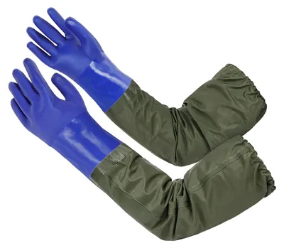 Produktbild von Wasserdichte Lange Gummihandschuhe 69 cm, Wiederverwendbar PVC, Für Entstopfen, Fischen, Blau