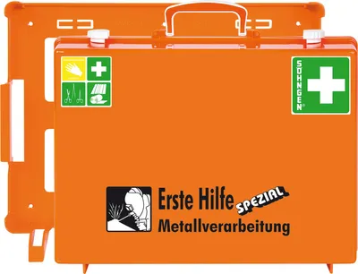 Image de Mallette de premiers secours Professionnel SPECIAL Travail du métal L400xH300xP150ca.mm orange