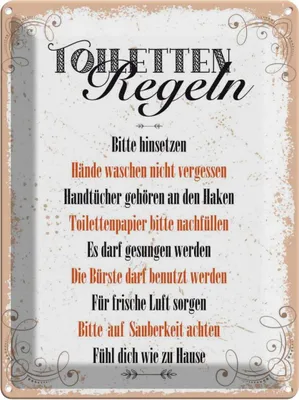 Produktbild von vianmo Blechschild 40x30 cm Toiletten Regeln weiß beige Muster Warnschild Hinweisschild Sicherheit Vorsicht