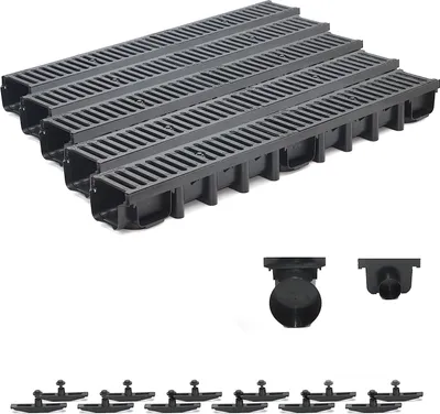 Produktbild von 5m Entwässerungsrinne Belastungsklasse C250, 98mm Gußrost komplett SET