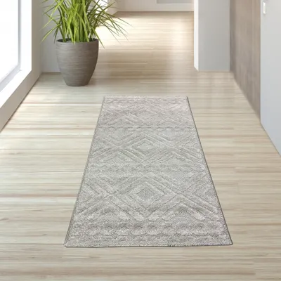 Obrázok produktu pre Koberec do obývačky v štýle boho s kosoštvorcovým vzorom a kruhmi v béžovej farbe – rozmery 80 x 150 cm