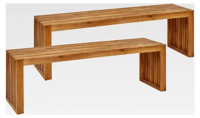 Produktbild von Gartenbank ohne Lehne 2er Set Akazienholz Hellbraun 150 cm U-Form