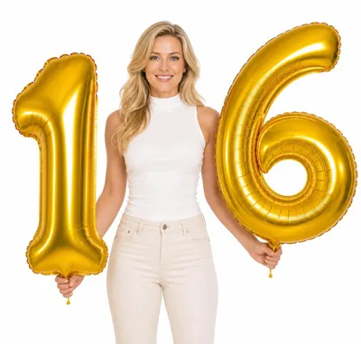Produktbild von Folienballons Zahl 16 gold 100 cm Geburtstag Jubiläum