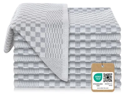 Image de Torchon coton gris - Lot de 10 - 100 % coton - 70 x 45 cm - Très absorbant - Oeko-Tex