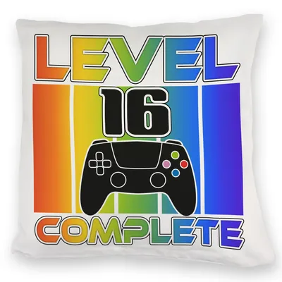 Produktbild von 16. Geburtstag Gamer Kuschelkissen mit Spruch Level 16 complete