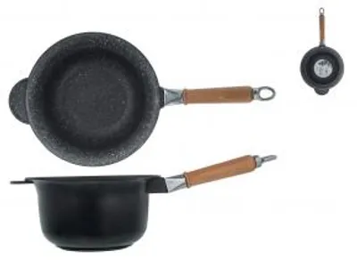 Immagine prodotto di H&H Paiolo Antiaderente Con Manico In Legno Pietra In Alluminio Cm 22