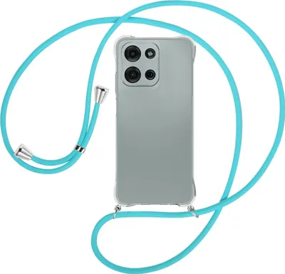 Produktbild von Handykette Backcover-Schutzhülle mit Band (Metall silberfarben) für Motorola Moto G Play 4G (2025) - türkis