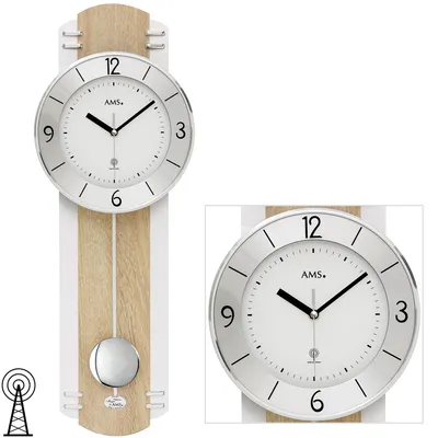 Produktbild von AMS 5291 Wanduhr Funk Funkwanduhr mit Pendel Pendeluhr Holz Sonoma Optik