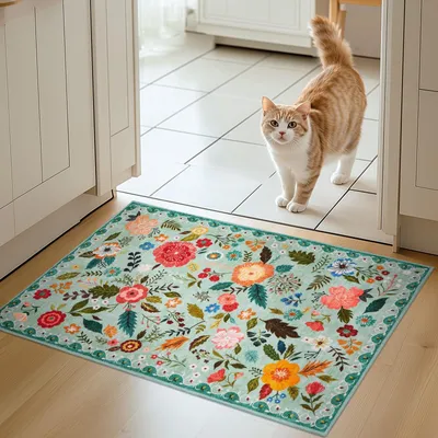 Image de Tapis de sol lavable pour intérieur, antidérapant, de 66 x 100 cm, avec motif floral, idéal pour les entrées