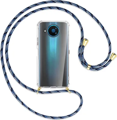 Produktbild von Handykette Backcover-Schutzhülle mit Band (Metall goldfarben) für Nokia 8.3 5G - Blautöne