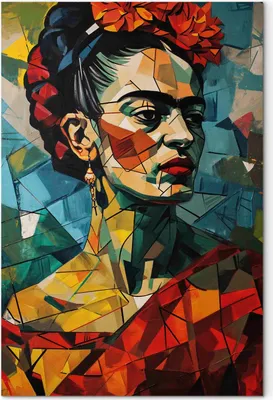 Image de Tableaux muraux XXL Frida Kahlo 80x120 cm 1 pièce  Décoration murale Tableaux sur toile Grand salon Style cubiste Portrait de femme Abstraction h-H-10043-b-a