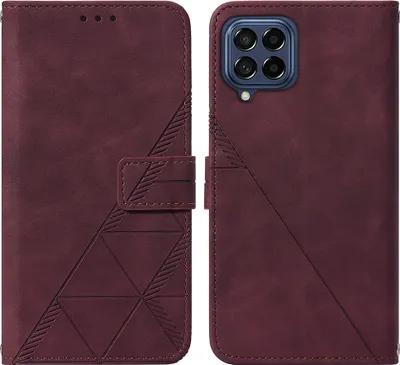 Produktbild von Galaxy M33 5G Hülle, Schlank Prägung Flip Leder Kartenfächer Schutzhülle mit Ständer für Samsung Galaxy M33 5G Rot