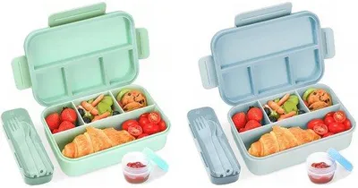 Immagine prodotto di Contenitore per il pranzo per bambini - 4 pezzi, blu e verde, 1300 ml, senza BPA, set da 2