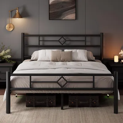 Produktbild von Feonase Metallbett 140x200 mit Kopfteil und Fußteil, Bett mit Unterbettkasten, B
