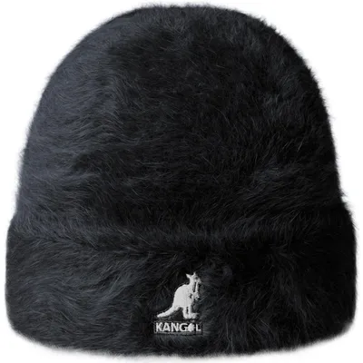 Kangol Beanie Angora-Strickmütze mit Rollrand & Logo-Stick in schwarz