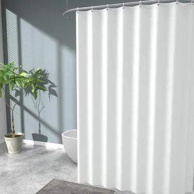 Produktbild von Ibenzoa® Duschvorhang aus 100% Polyester – wasserabweisend, 200 x 200 cm, Weiß, mit 12 Ringen, eingearbeiteten Gewichten, waschbar, einfache Montage