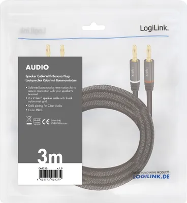 Zdjęcie produktu dla LogiLink CA1210, 2 x Banana, Męska, 2 x Banana, Męska, 3 m, Czarny
