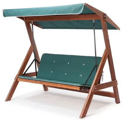 Produktbild von Casa Padrino Luxus Hollywood Schaukel Grün / Braun - Moderne Wetterfeste Garten Schaukel mit Sonnendach - Garten Möbel - Terrassen Möbel - Luxus Möbel