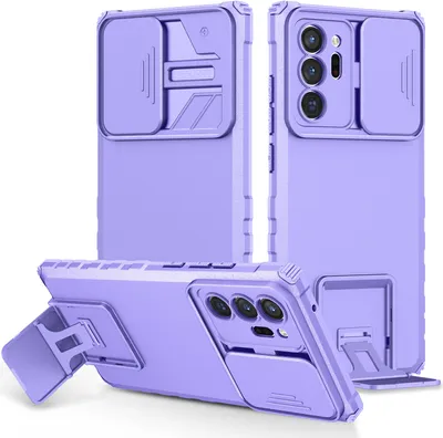 Produktbild von Galaxy Note 20 Ultra Hülle, Dual Layer Ständer Schutzhülle mit Schiebe Kamera Schutz für Samsung Galaxy Note 20 Ultra 5G Lila