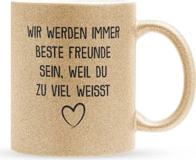 Produktbild von 22Feels Glitzertasse Gold Beste Freundin Geschenk BFF Zum Geburtstag Kaffeetasse Freundinnen Freundschaft Frauen Haferl Weihnachten Lästerschwester Unbiologische Schwester Geschenkidee Bürotasse