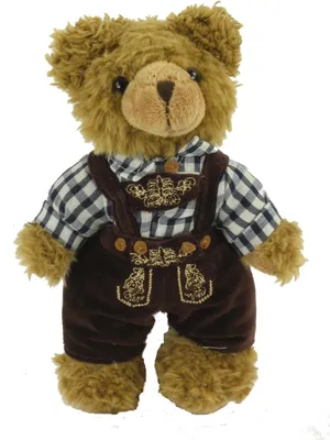 A teddy bear dressed in traditional Bavarian clothing.
