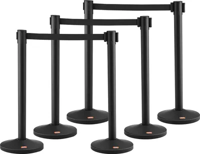Immagine prodotto di VEVOR sistema di controllo della folla nastro barriera palo barriera 6 pezzi, 2 m x 48 mm Nastro retrattile nero, Acciaio al carbonio sistema di controllo della folla palo barriera Adatto per aeroporti, centri commerciali