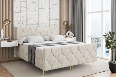 Produktbild von ALTDECOR Boxspringbett mit Gold Füßen, Matratze und Lattenrost, Topper, Fußteil, Polsterbett mit Bettkasten, Bett mit Stauraum H3-Matratze, Doppelbett - CATOR-FZ-Z - 140x200 - Beige Monolith