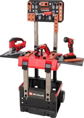 Produktbild von Happy People 41791 - Einhell KIDS E-Case Werkbank (110 Teile) transportfähig und mitwachsend Kinder