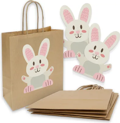 Produktbild von itenga 5x Geschenktüte mit Kordel 18x8x22cm Ostern  + Sticker Osterhase
