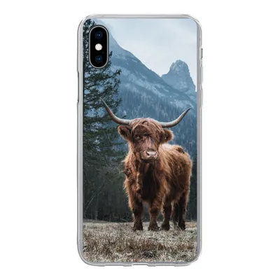 Produktbild von MuchoWow® Handyhülle Schutzhülle Hülle für iPhone Xs Schottische Highlander - Berg - Landschaft - Bäume - Kuh - Natur Silikon Softcase Handy Hülle - Handytasche