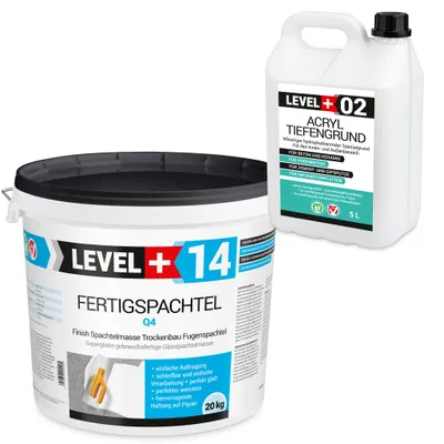 Produktbild von 20kg Spachtel masse + 5L Tiefengrund Fertigspachtel Finish Q4 SET600