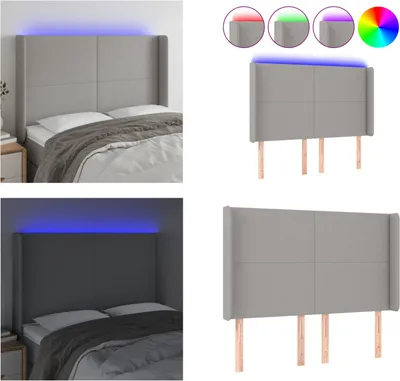 Produktbild von vidaXL LED Kopfteil Hellgrau 147x16x118/128 cm Stoff - LED Kopfteil - LED Kopfteile - Kopfteil - Bett-Kopfteil