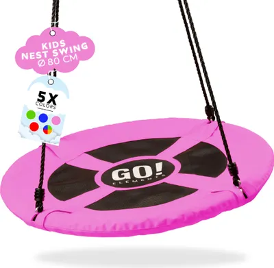 Produktbild von GO!elements Nestschaukel Outdoor | Kinderschaukel oder Gartenschaukel | Höhenverstellbare Schaukel für Kinder & Erwachsene (Familienschaukel) bis 150 KG belastbar | Größe: ø 80cm, Farbe: Pink