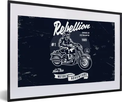 Produktbild von MuchoWow® MuchoWow® Gerahmtes Poster Motorrad - Männer - Vintage 60x40 cm - Poster mit zchwarzem Bilderrahmen - Schlafzimmer - Plakat in Rahmen - Drucken
