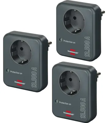 Produktbild von Brennenstuhl Steckdosenadapter mit Überspannungsschutz 13.500A 3er Set (Adapter als Blitzschutz für Elektrogeräte) anthrazit