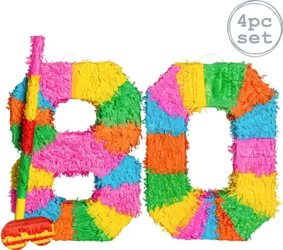 Produktbild von Fax Potato Fax Potato Pinata Set mit Stick & Blindfold - 80. Geburtstag / Jahrestag - Rainbow