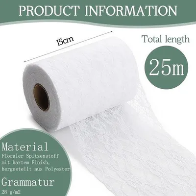 Produktbild von Tischläufer, weiße Spitze, 15 cm x 25 m, zarte Spitze Tischläuferrolle, Edle Konferenztischdekoration, wiederverwendbare Deko Tischband für Geburtstage, Taufen, Kommunion, Hochzeiten