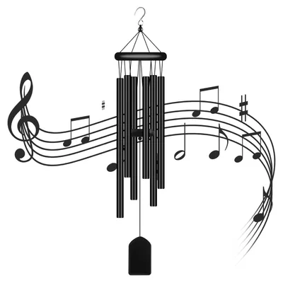 Windspiel mit 6 Aluminiumröhren, Holzaufhängung, schwarz, 70 cm