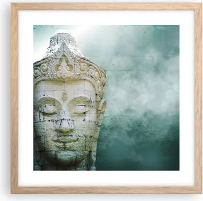 Produktbild von Gerahmtes Poster - Rahmen in heller Eiche - Buddha Grafik Türkis - 40x40 cm - Wand Bild - Wanddeko - Wandbilder - Wandposter - Bilderrahmen - Bilder - Kunstdruck - Wandbild - P2NAC40x40-4342